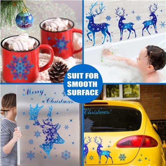273 Pcs Reindeer Elk Snowflake Window Decals Static Stickers for Glass - Picture 4 of 7